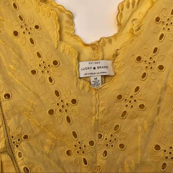 Lucky Brand Yellow Mustard Eyelet Top Blouse - Picture 2 of 5
